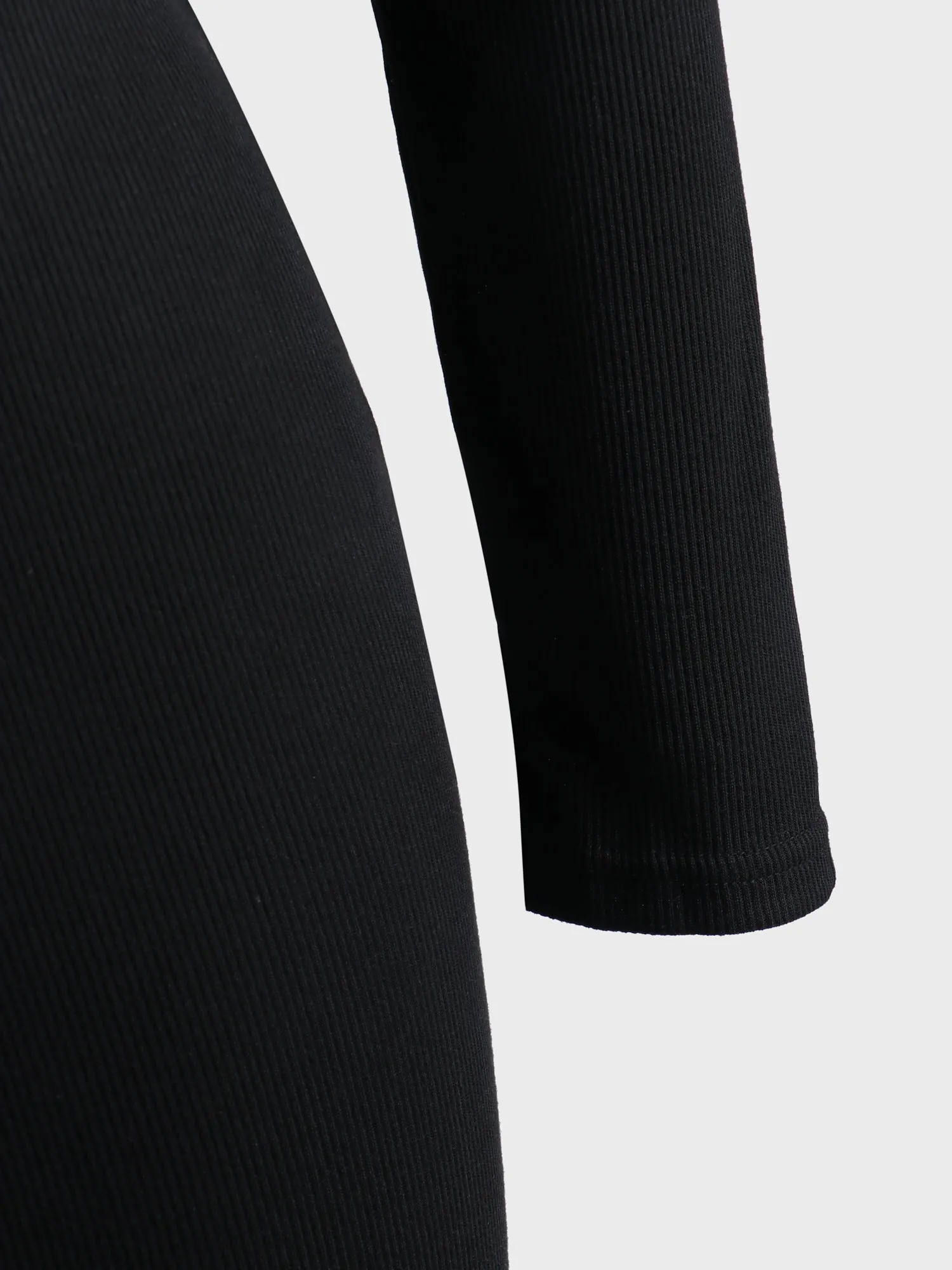 Midsize Deep-V Ribbed Knitted Long Sleeve Dress