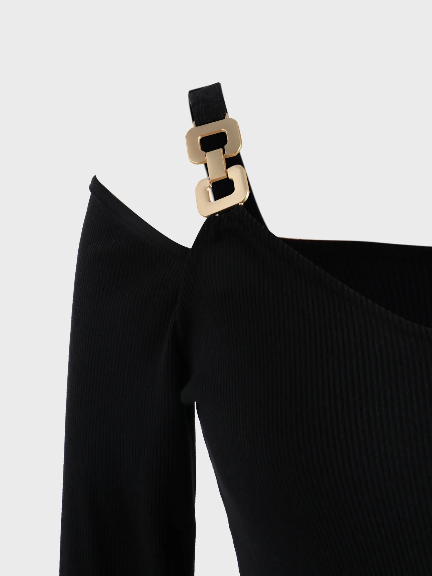 Midsize Deep-V Ribbed Knitted Long Sleeve Dress