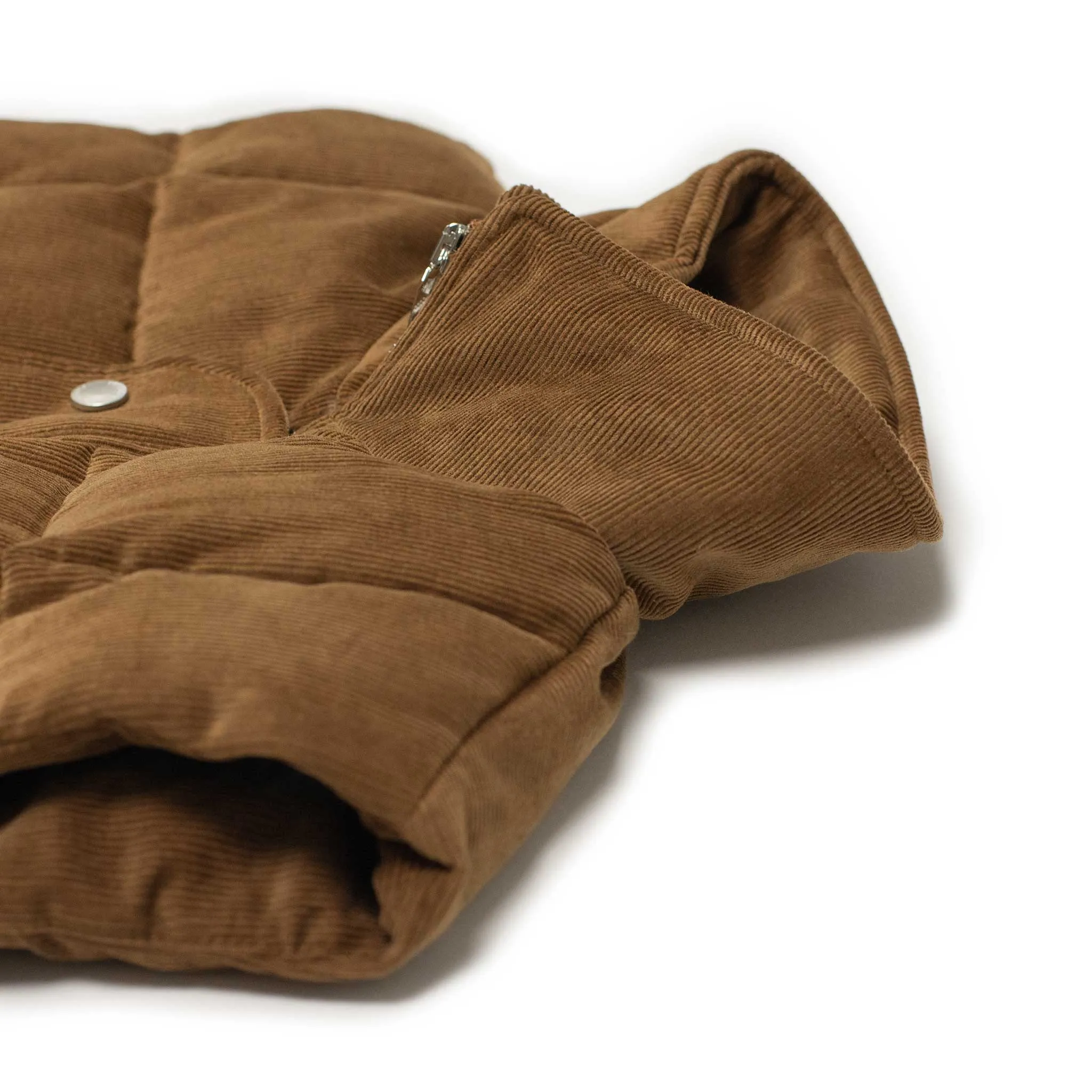 Oliver down-filled vest in sandal brown corduroy