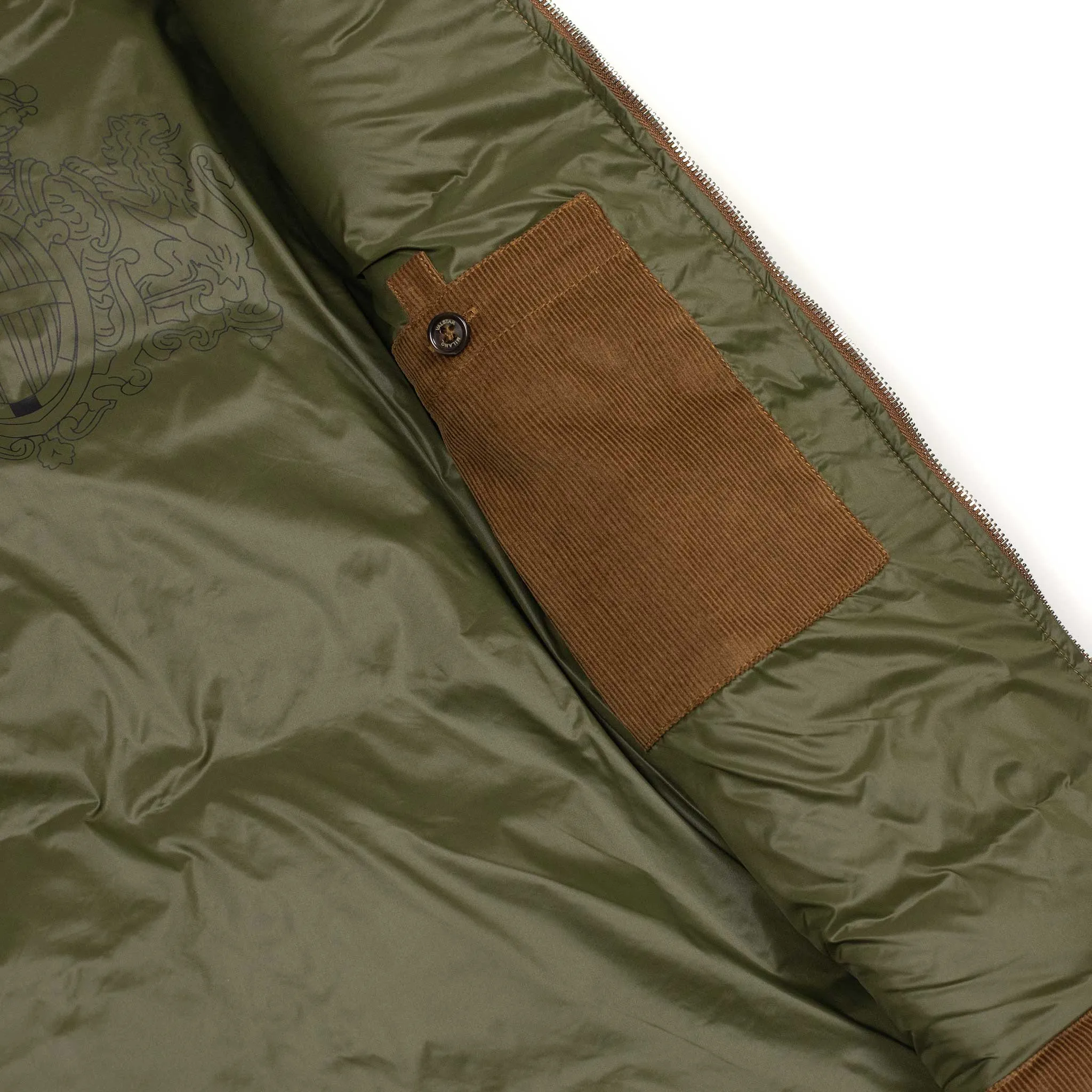 Oliver down-filled vest in sandal brown corduroy