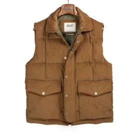 Oliver down-filled vest in sandal brown corduroy