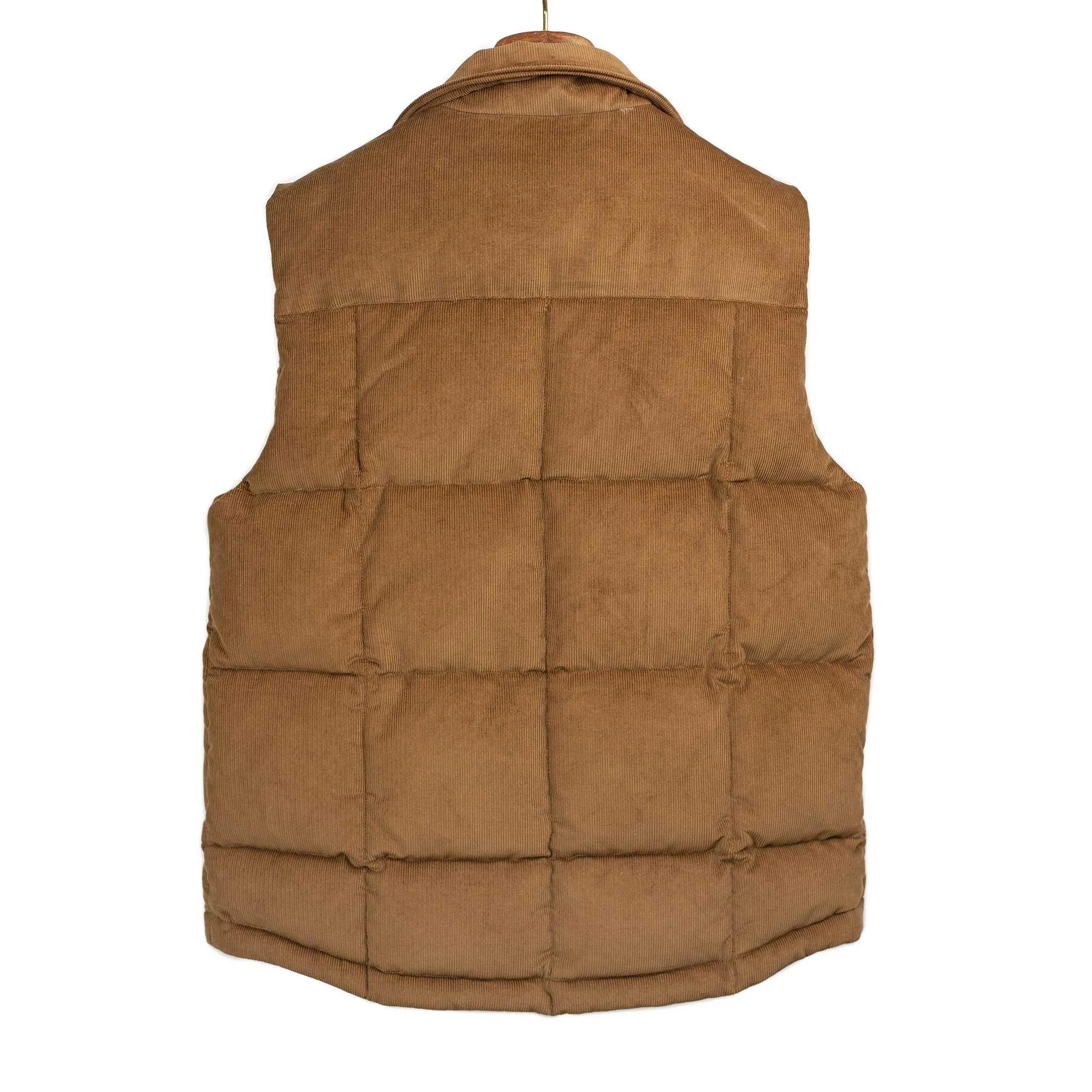 Oliver down-filled vest in sandal brown corduroy