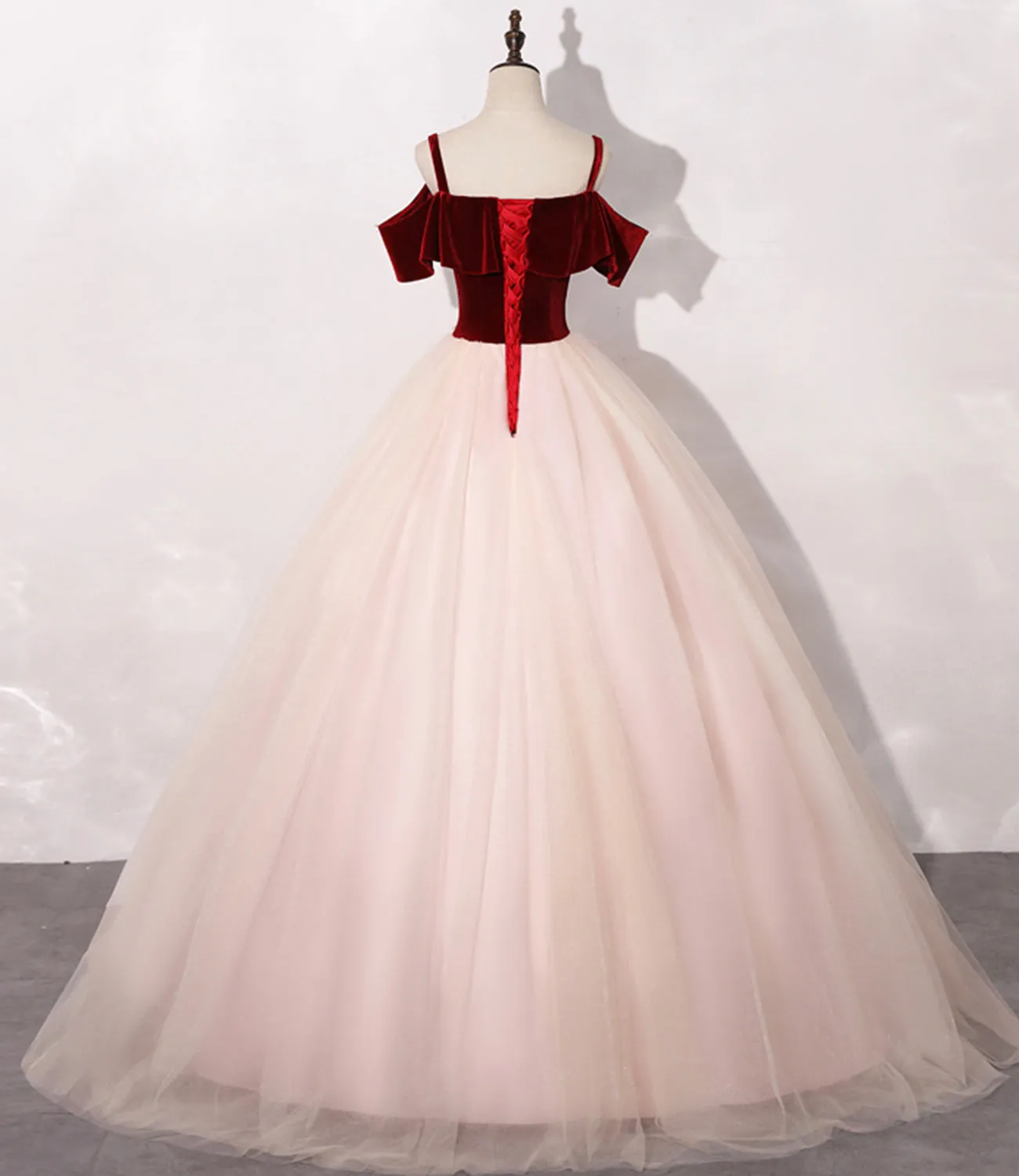 Pink Tulle with Velvet Top Long Party Dress Prom Dres Ball Gown Sweet 16 Dresses