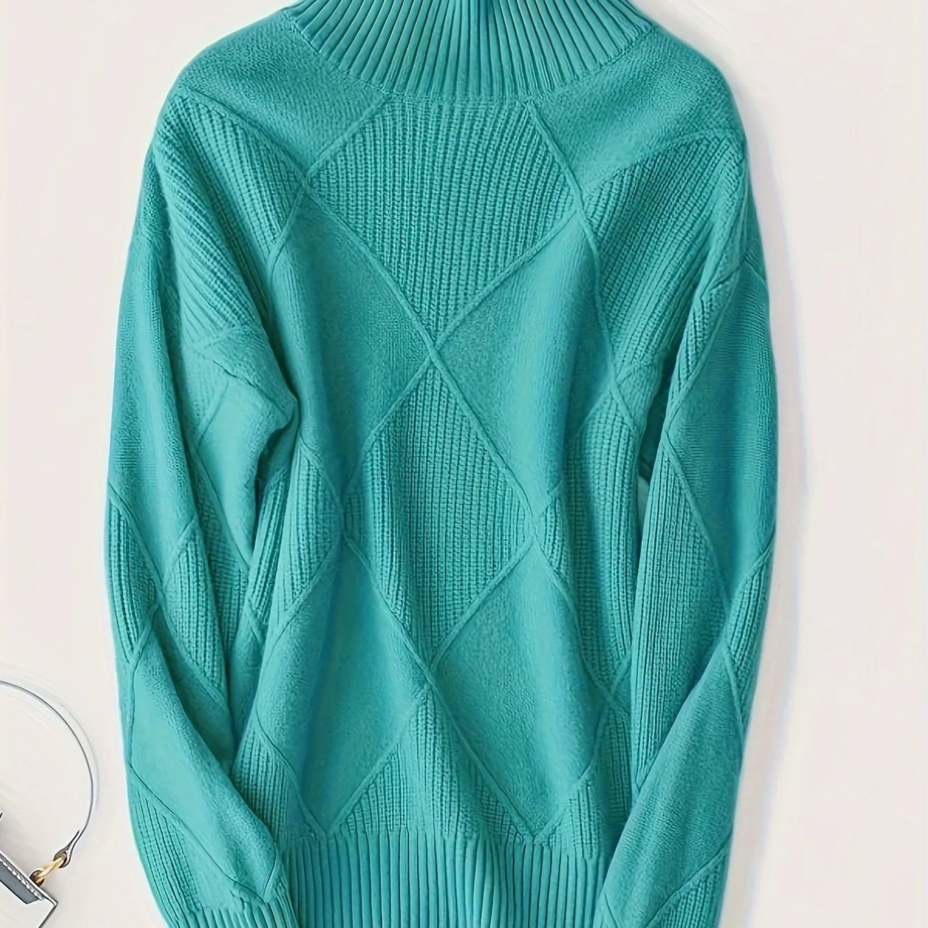 Plus Size Solid Color Knitted Sweater, Casual Turtleneck Long Sleeve Sweater For Fall & Winter, Women's Plus Size Clothing
