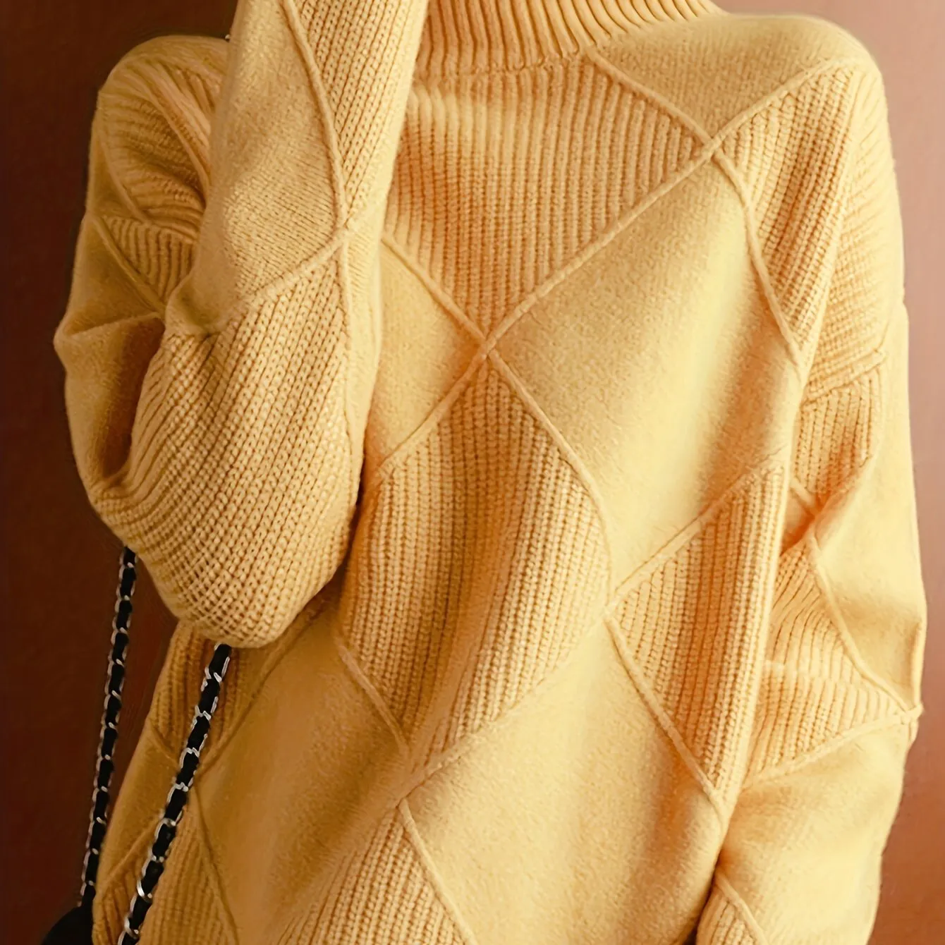 Plus Size Solid Color Knitted Sweater, Casual Turtleneck Long Sleeve Sweater For Fall & Winter, Women's Plus Size Clothing
