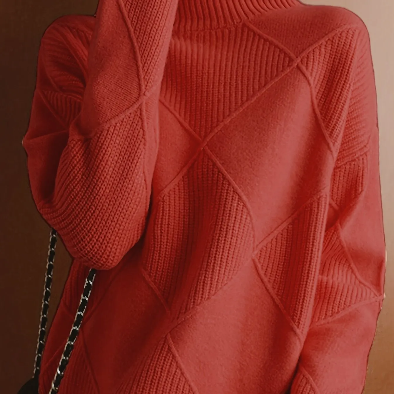 Plus Size Solid Color Knitted Sweater, Casual Turtleneck Long Sleeve Sweater For Fall & Winter, Women's Plus Size Clothing