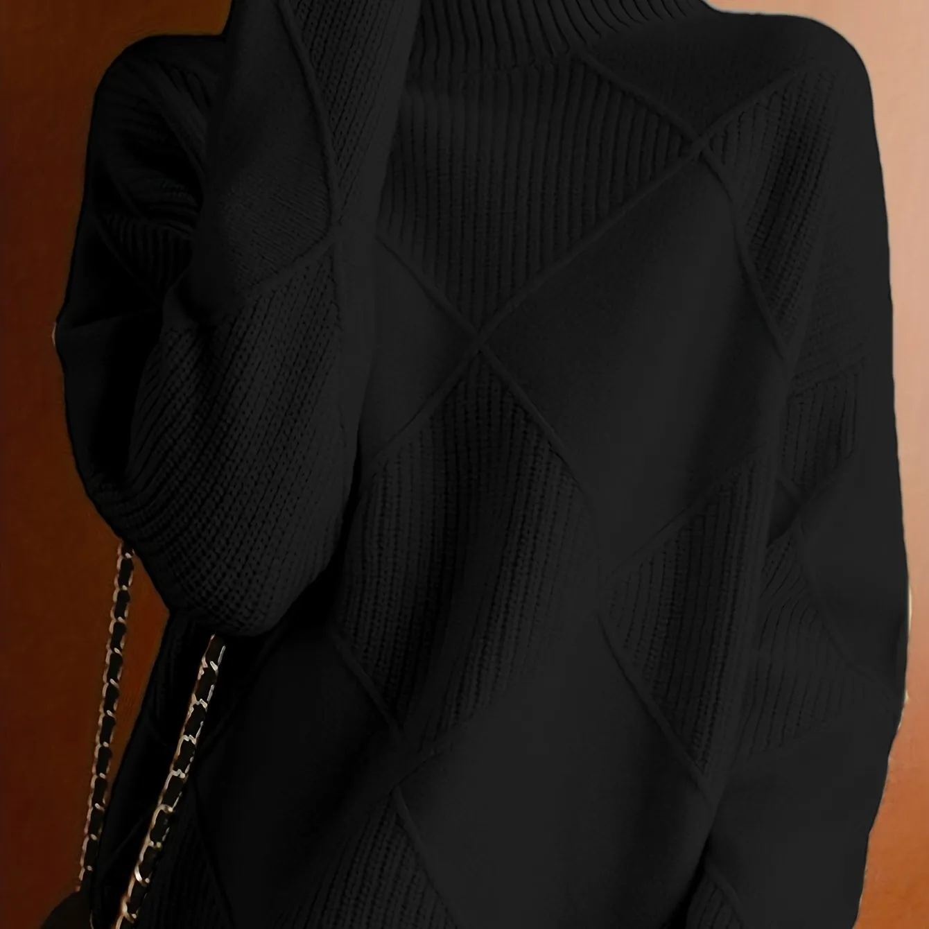 Plus Size Solid Color Knitted Sweater, Casual Turtleneck Long Sleeve Sweater For Fall & Winter, Women's Plus Size Clothing