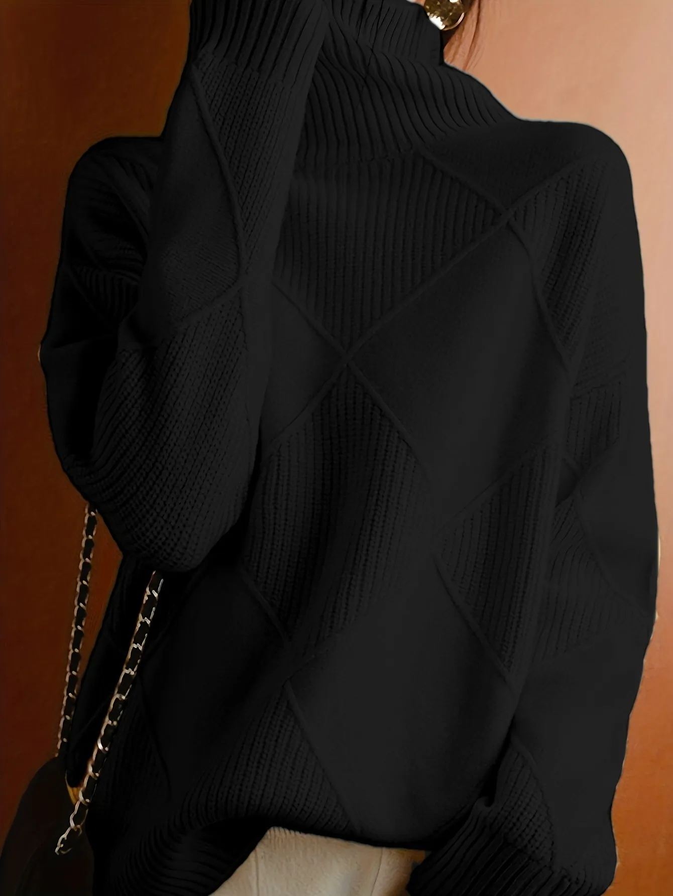 Plus Size Solid Color Knitted Sweater, Casual Turtleneck Long Sleeve Sweater For Fall & Winter, Women's Plus Size Clothing