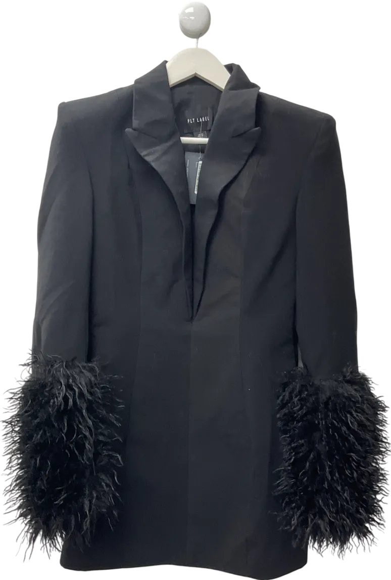 PrettyLittleThing Plt Label Plus Black Faux Shearling Cuff Tailored Blazer Dress UK 10
