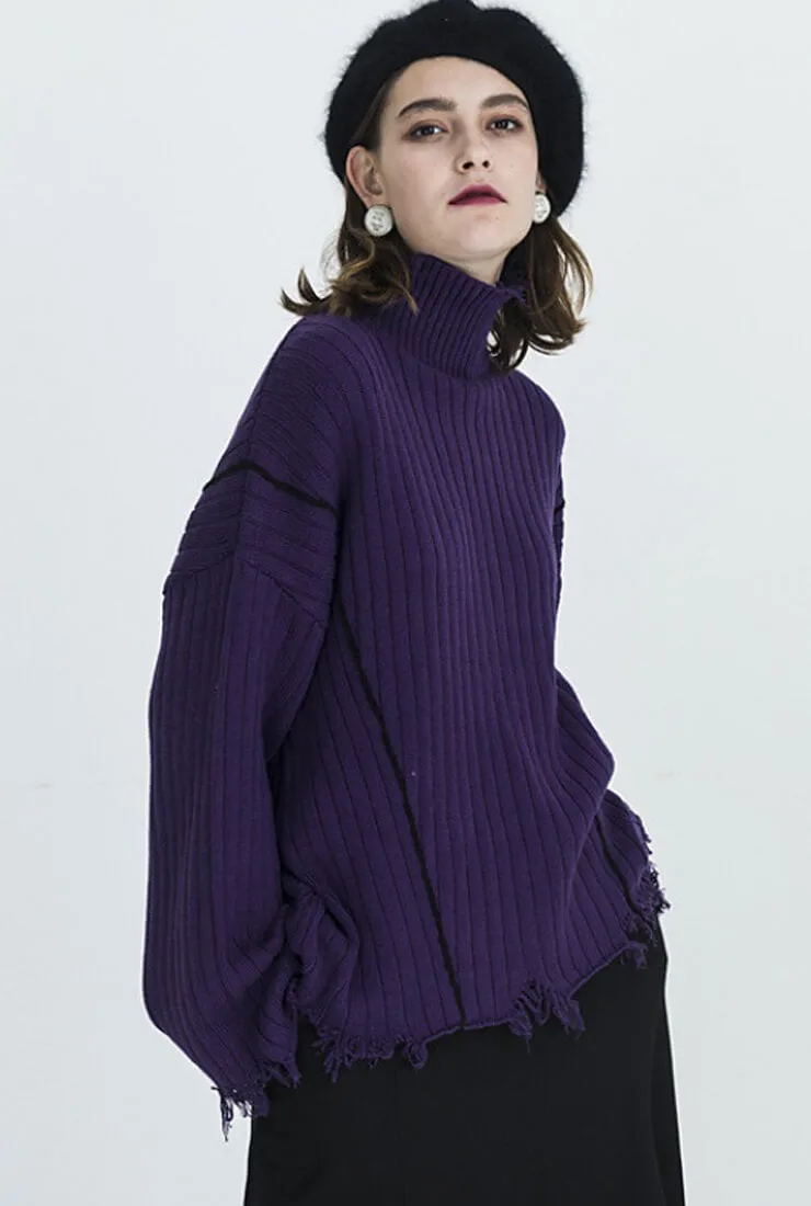 Raw-edge Turtleneck Sweater