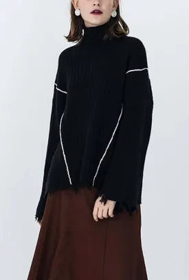 Raw-edge Turtleneck Sweater