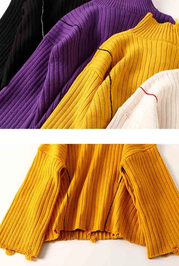Raw-edge Turtleneck Sweater