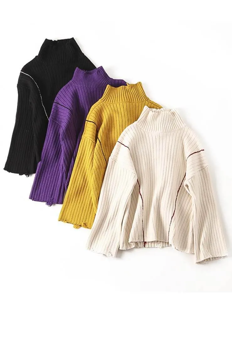 Raw-edge Turtleneck Sweater