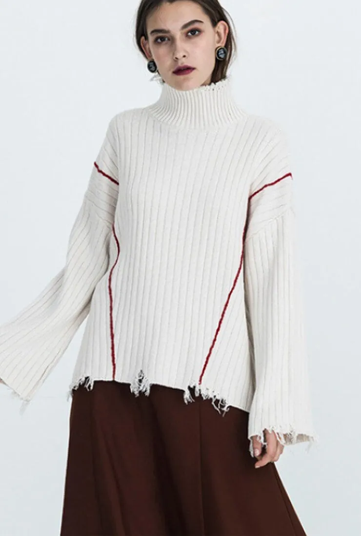 Raw-edge Turtleneck Sweater