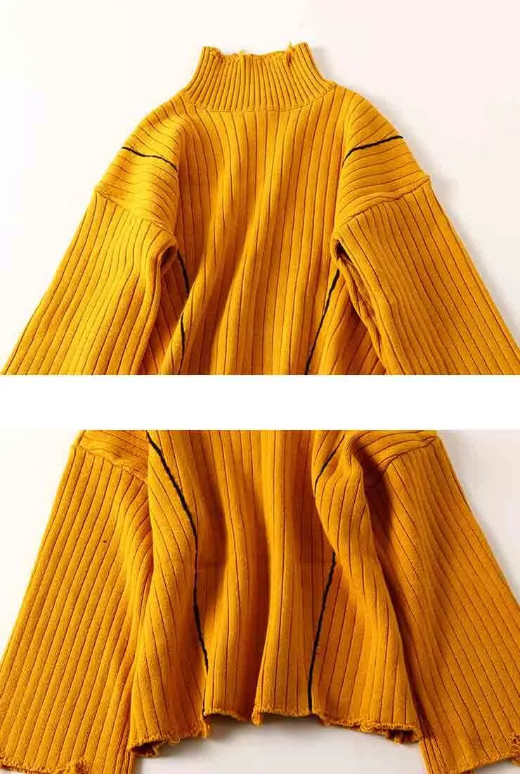 Raw-edge Turtleneck Sweater
