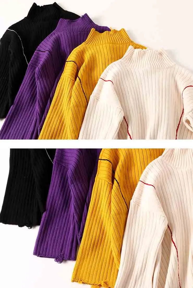 Raw-edge Turtleneck Sweater