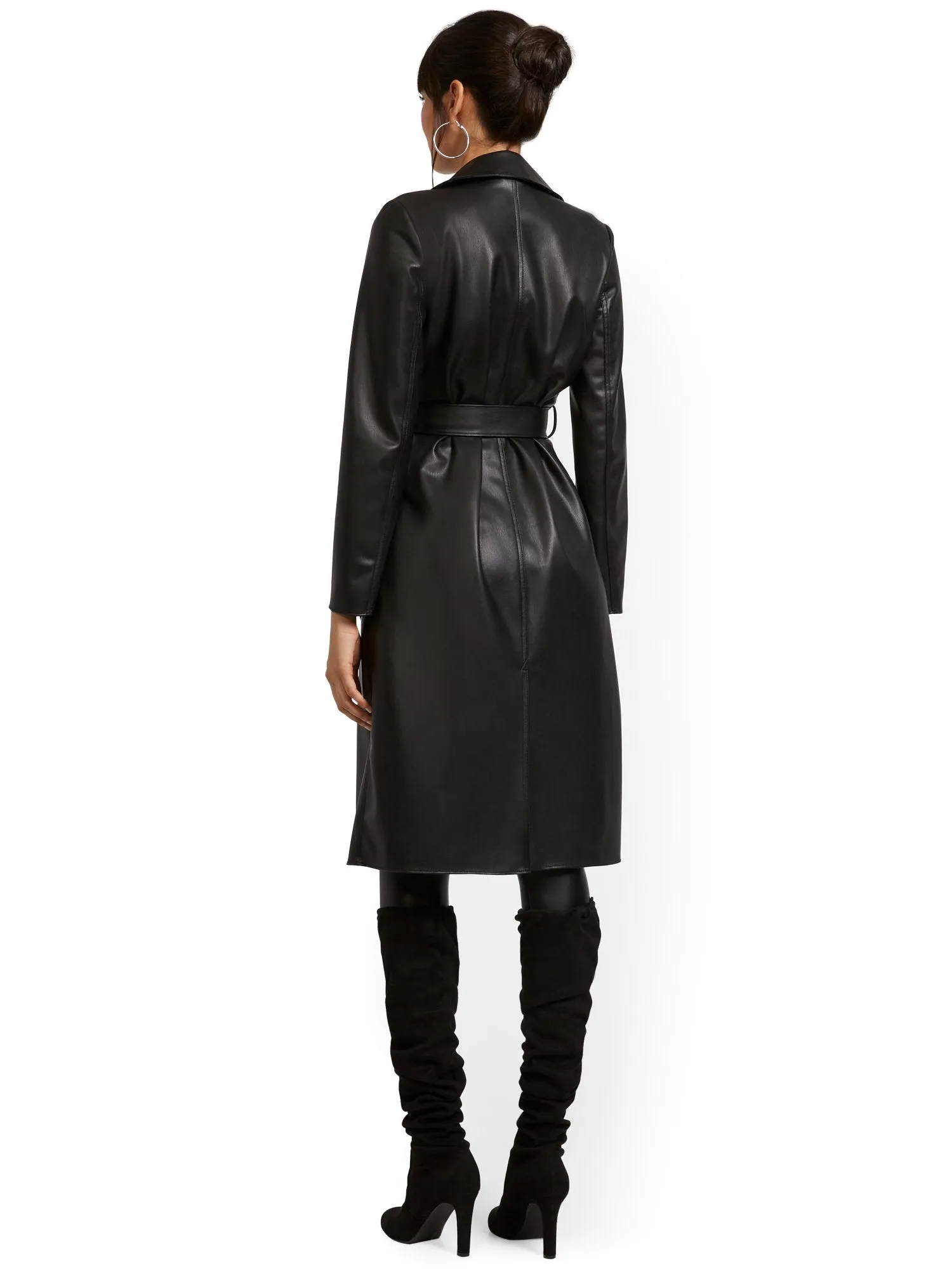 Responsibly-Treated Faux-Leather Flyaway Trenchcoat