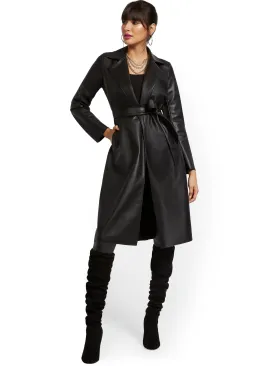 Responsibly-Treated Faux-Leather Flyaway Trenchcoat