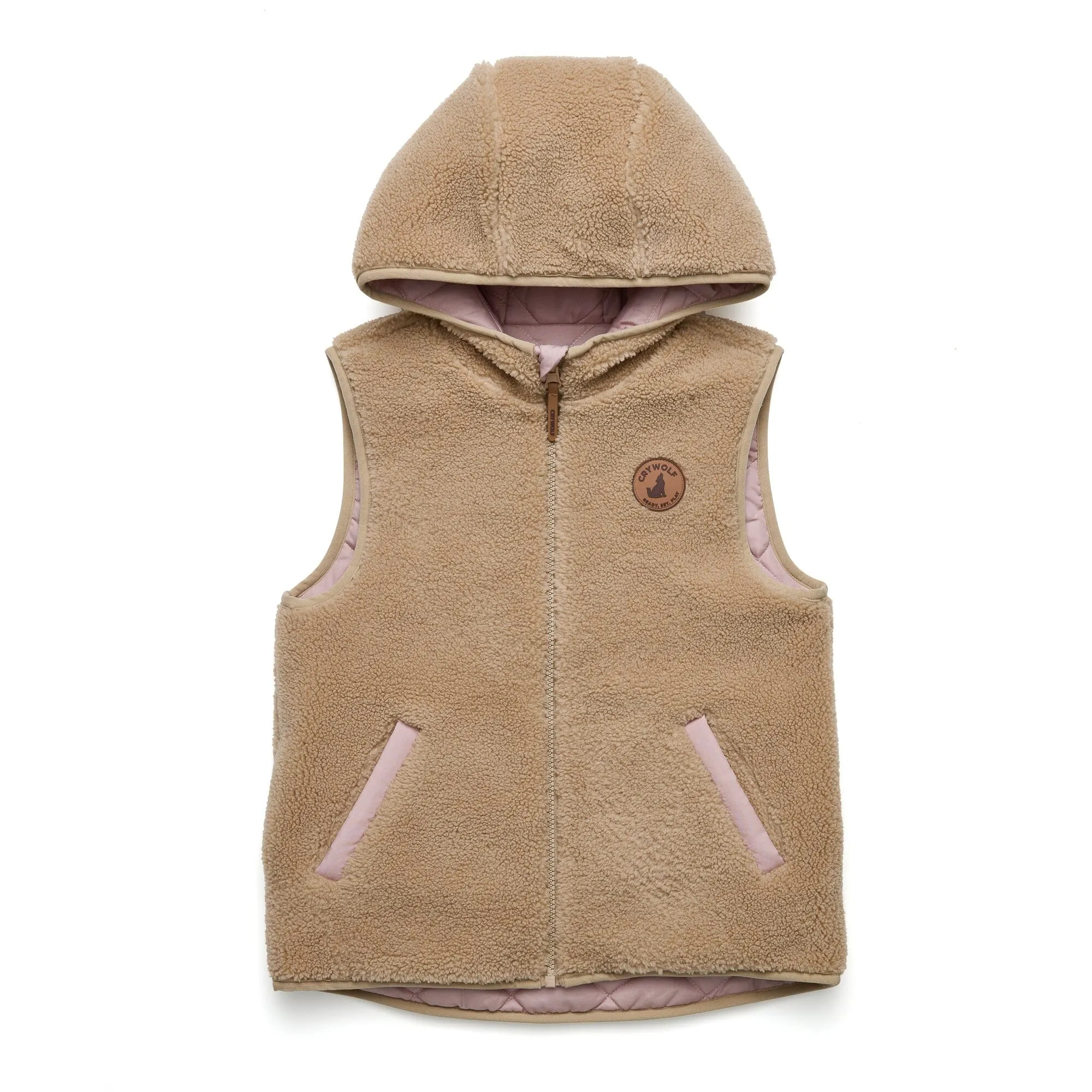Reversible Hooded Yeti Vest (Dusty Pink/Camel))