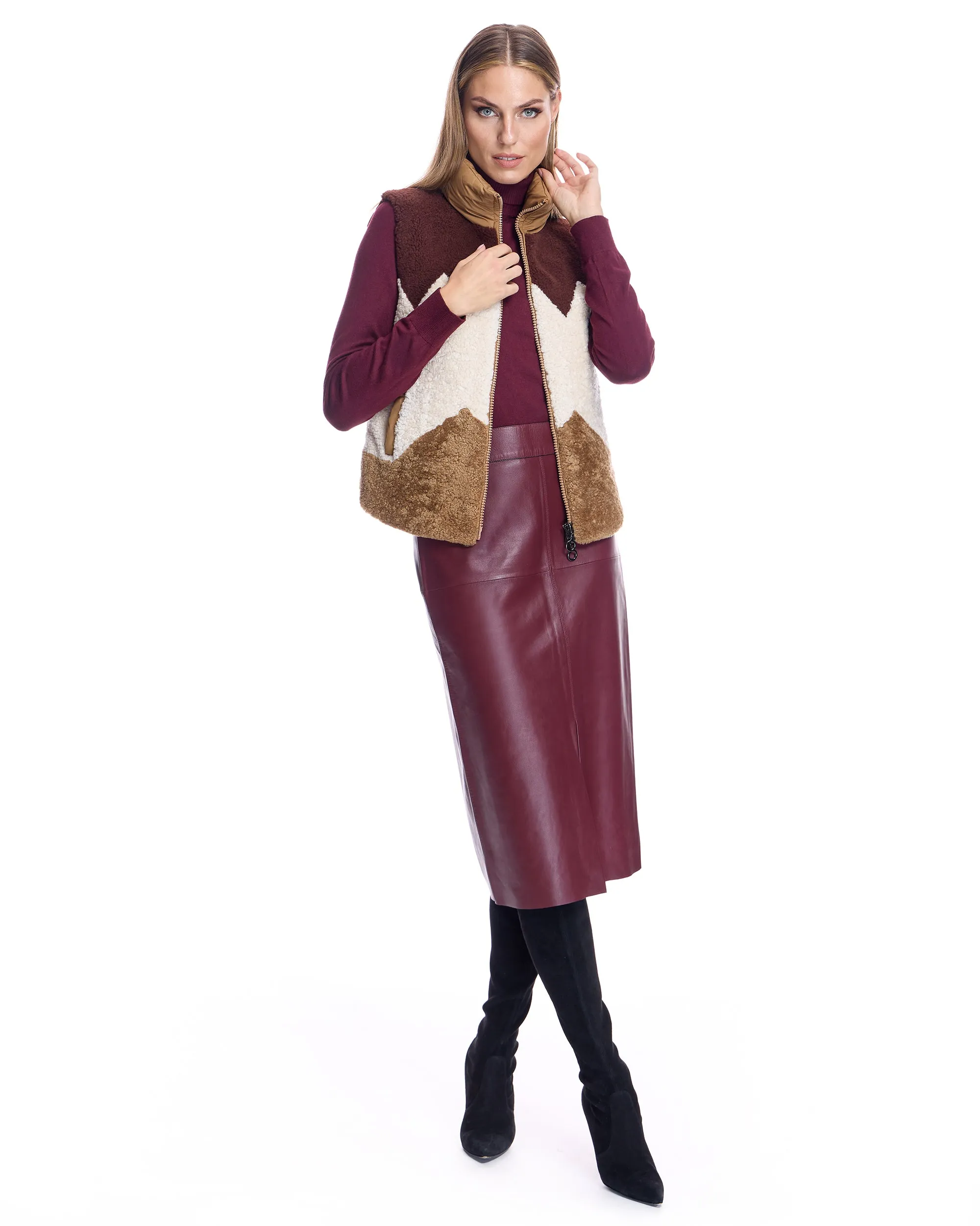 Shearling Lamb Vest with Nylon Puffer Back