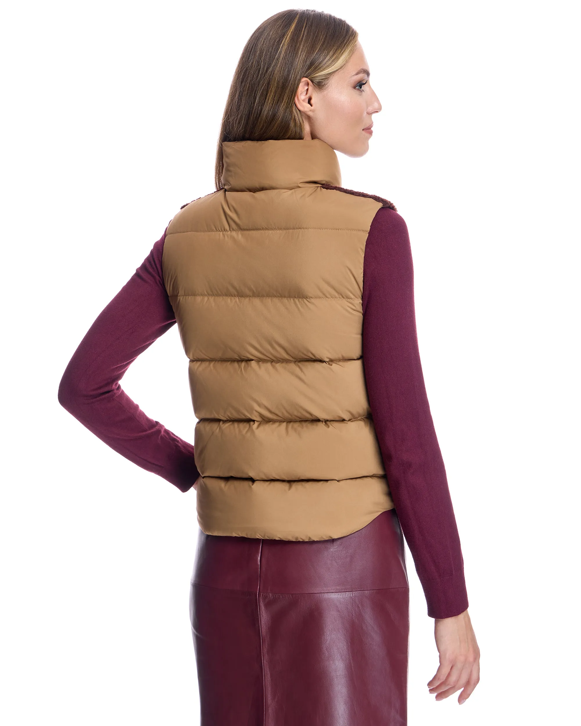 Shearling Lamb Vest with Nylon Puffer Back