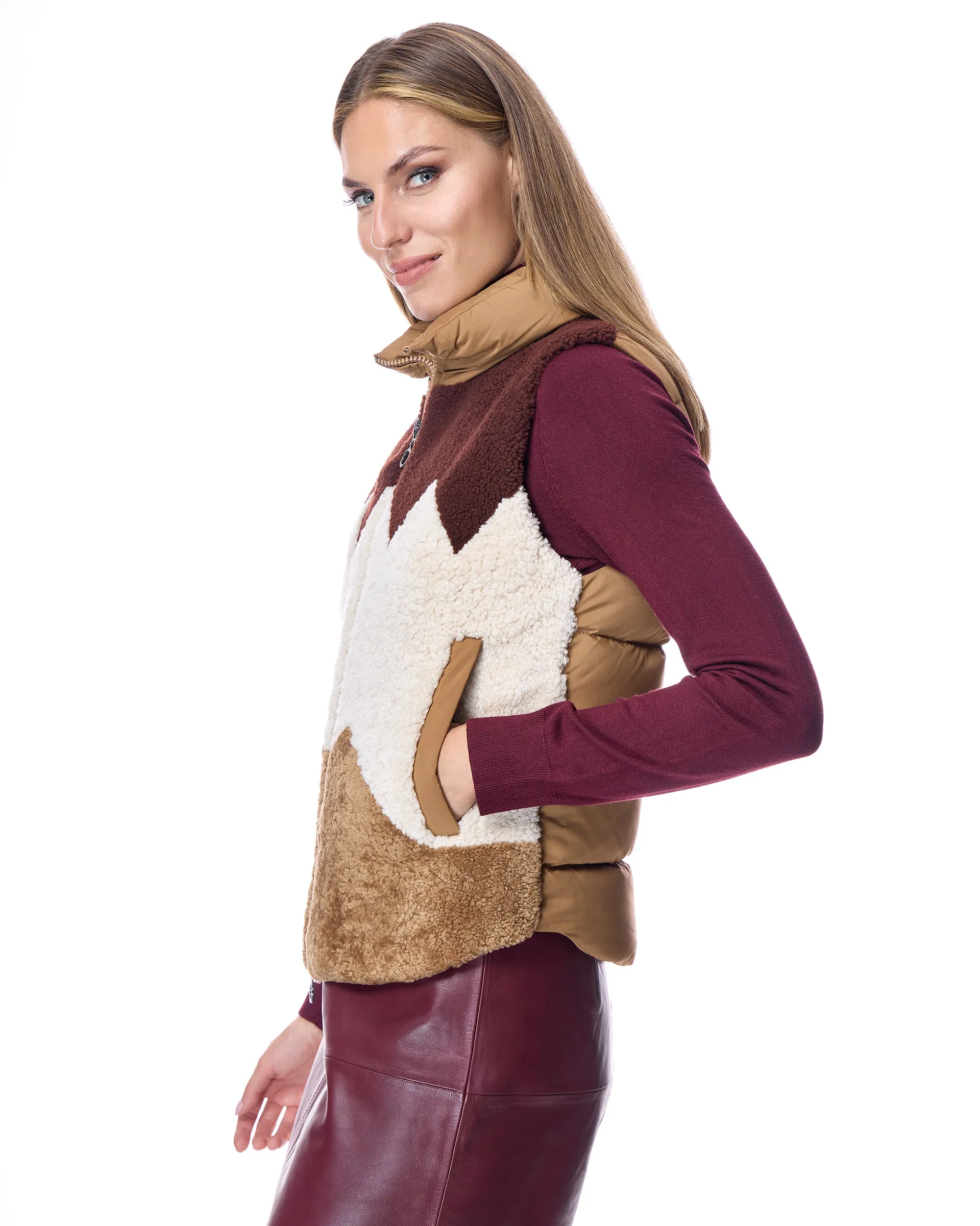 Shearling Lamb Vest with Nylon Puffer Back