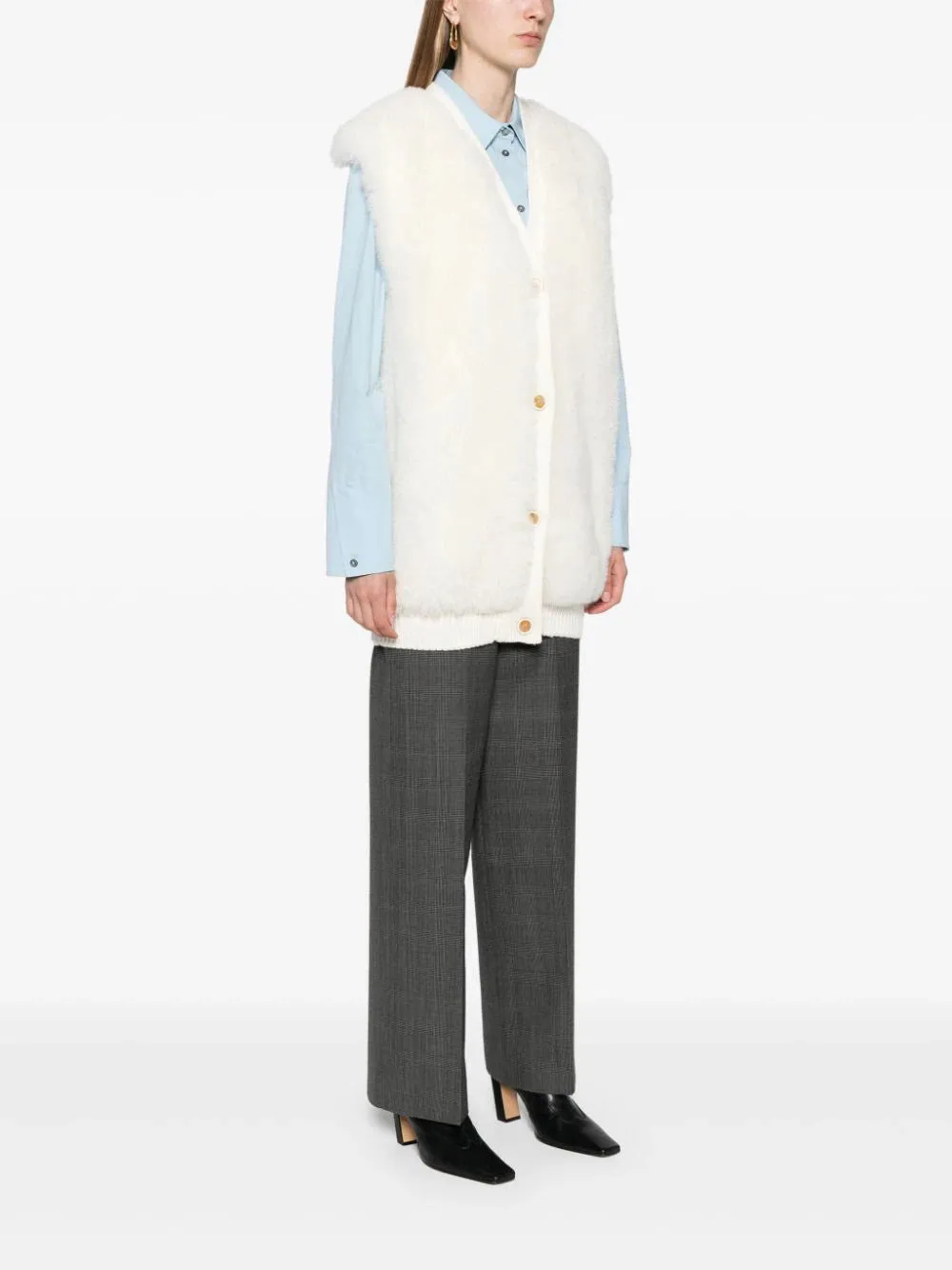 shearling sleeveless cardigan