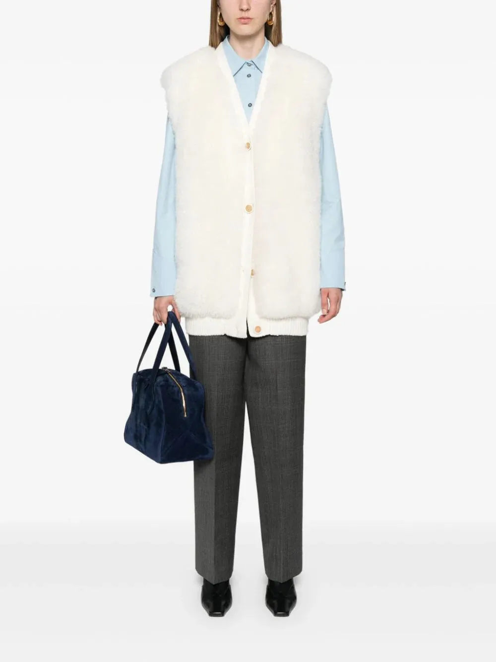 shearling sleeveless cardigan