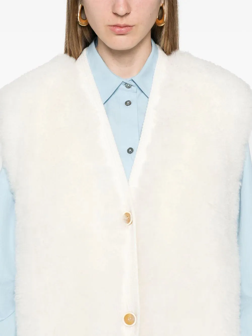 shearling sleeveless cardigan