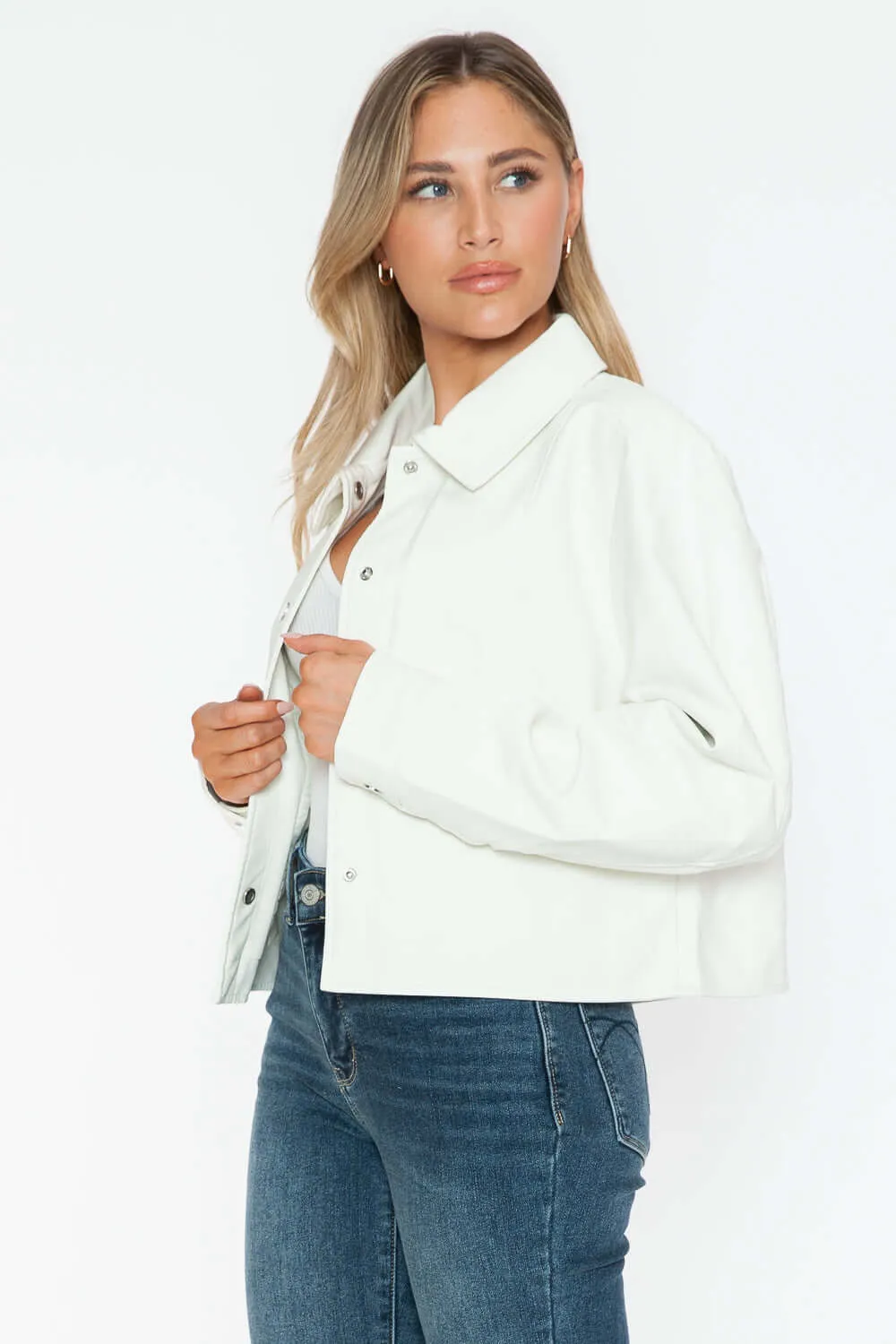 Snap Down Faux Leather Jacket