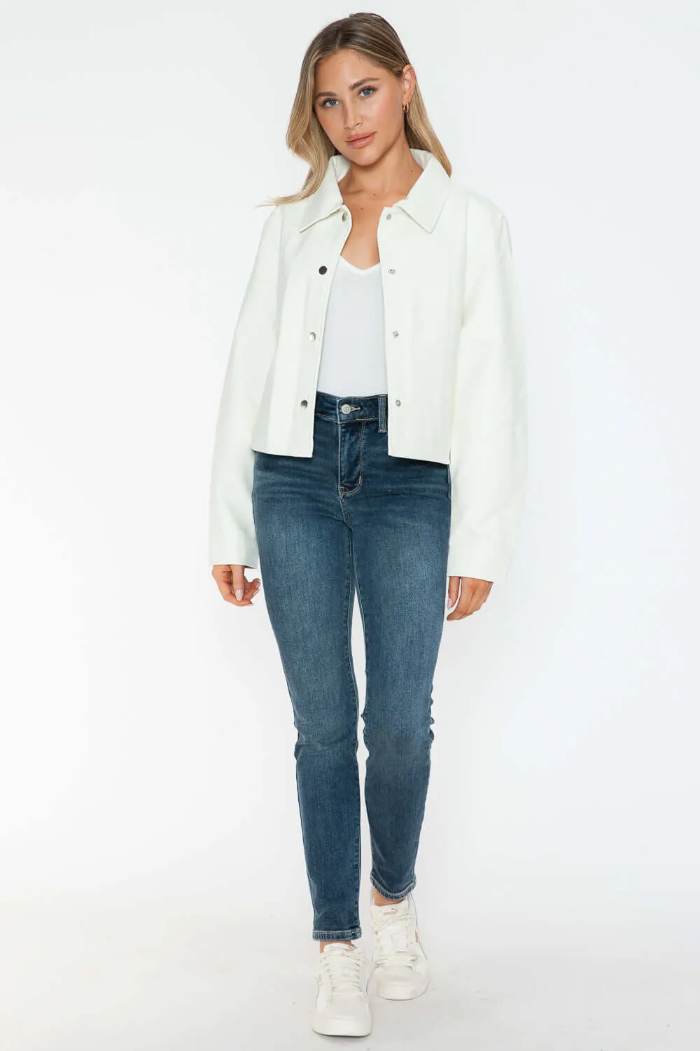 Snap Down Faux Leather Jacket