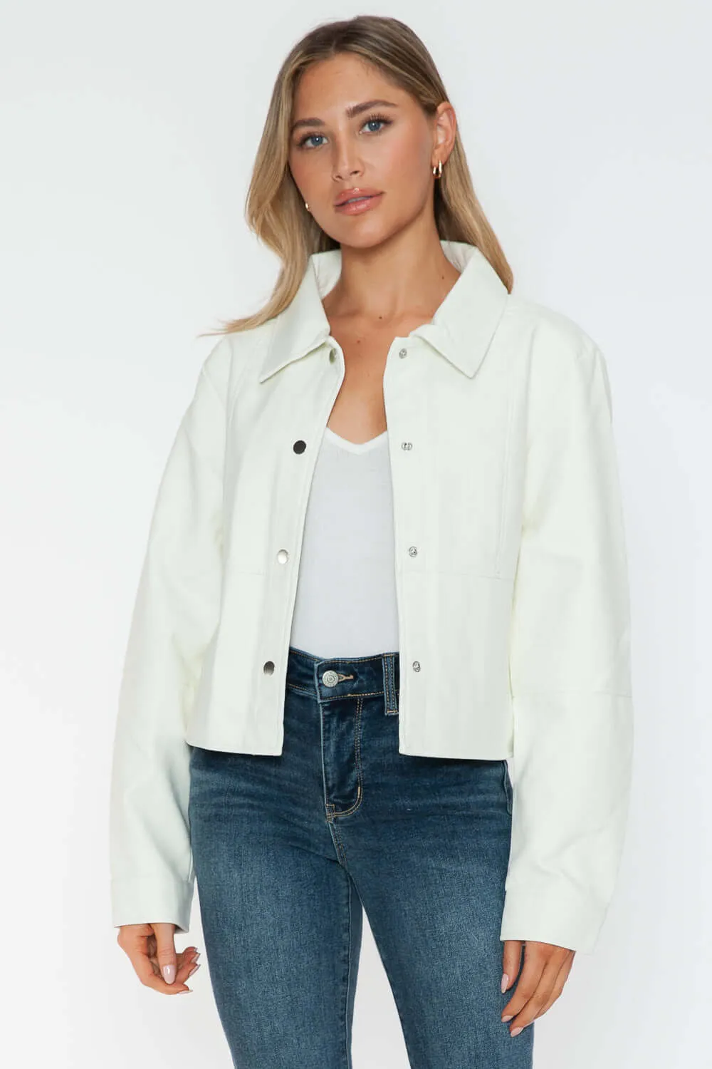 Snap Down Faux Leather Jacket
