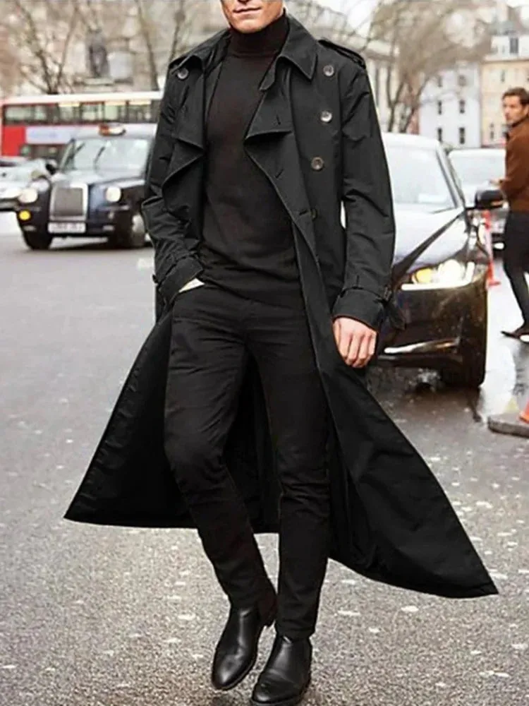 Streetwear Mode Trench Herren Dünn mantel Designer überlange britische Mäntel Herren bekleidung mit Schulter klappen Herren jacken für den Frühling