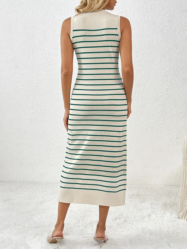 Summer Sleeveless Striped Knitted Midi Dress