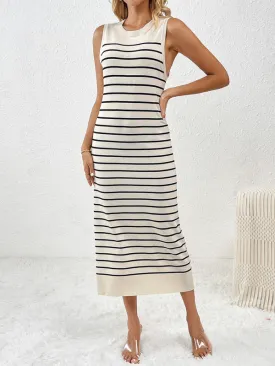 Summer Sleeveless Striped Knitted Midi Dress