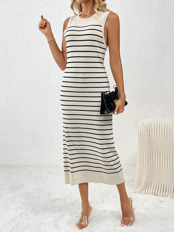 Summer Sleeveless Striped Knitted Midi Dress