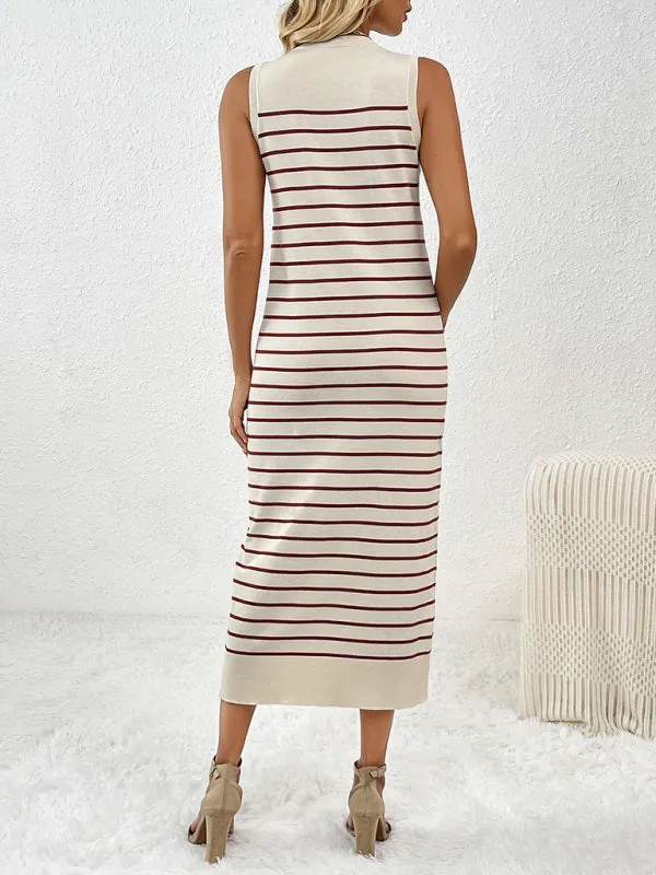 Summer Sleeveless Striped Knitted Midi Dress