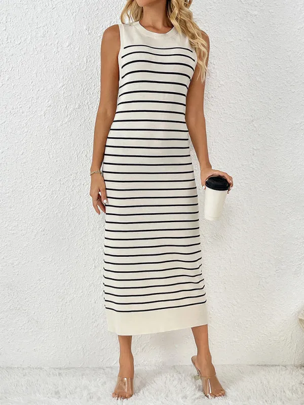 Summer Sleeveless Striped Knitted Midi Dress