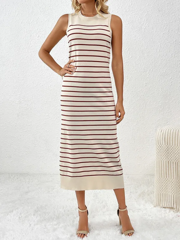Summer Sleeveless Striped Knitted Midi Dress
