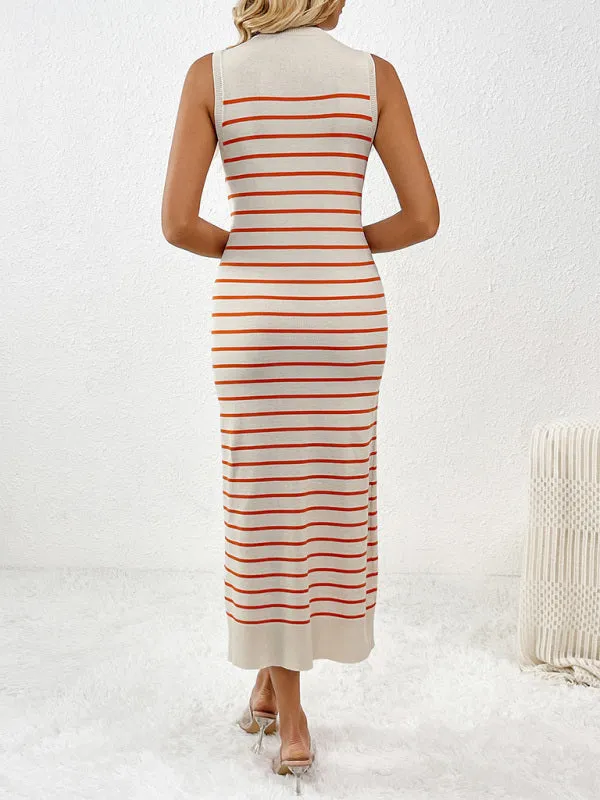 Summer Sleeveless Striped Knitted Midi Dress