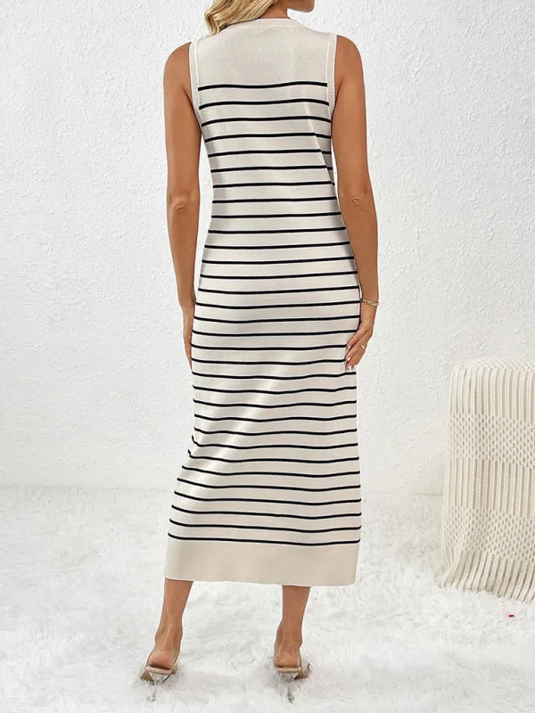 Summer Sleeveless Striped Knitted Midi Dress