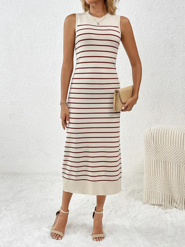 Summer Sleeveless Striped Knitted Midi Dress