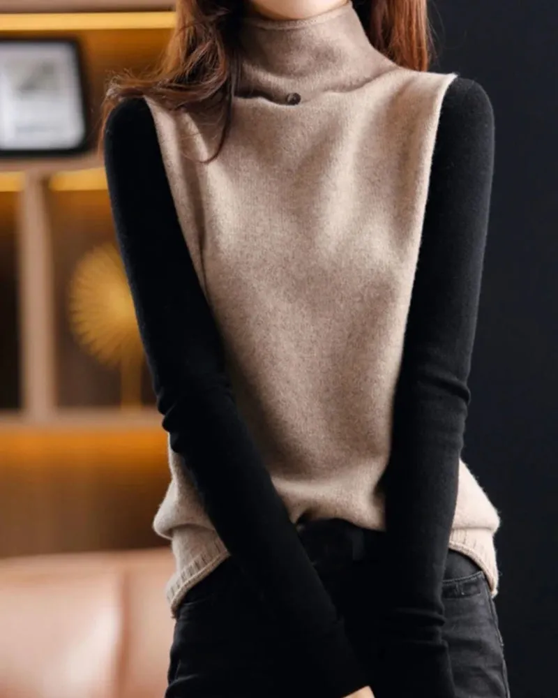 Turtleneck color block pullovers