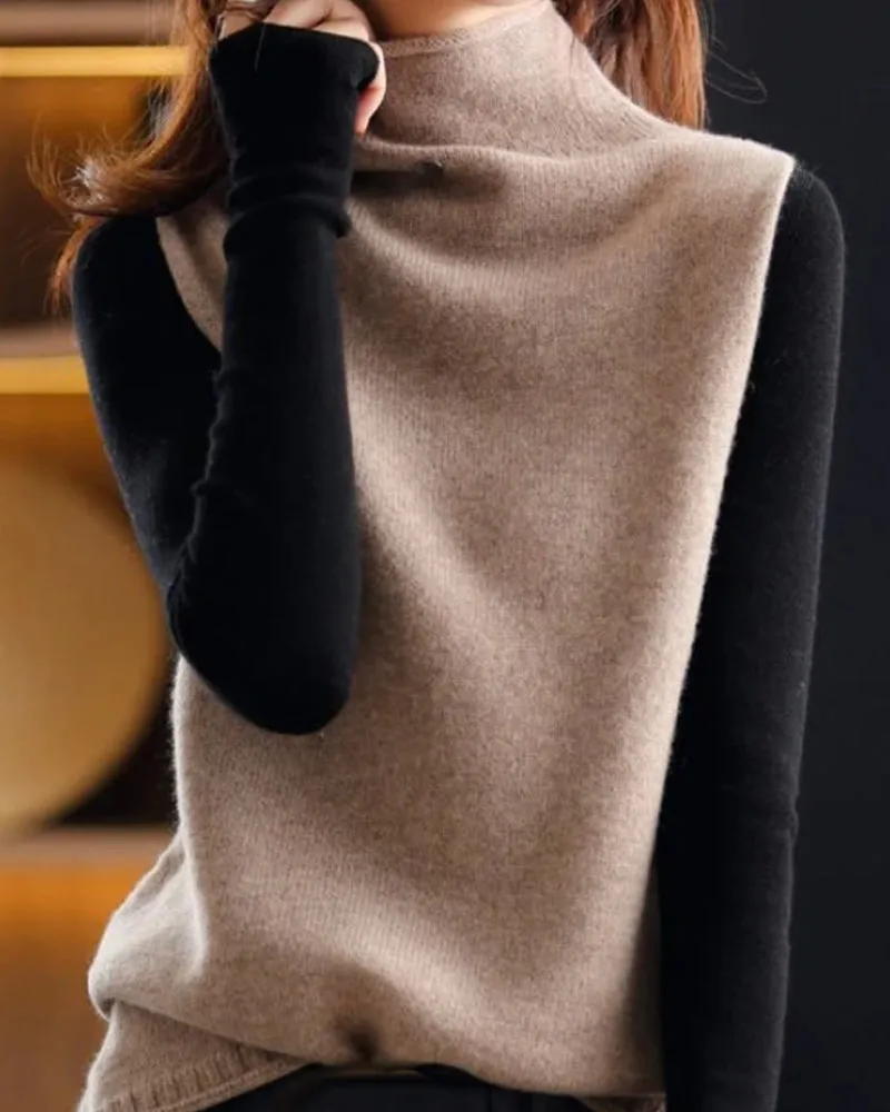 Turtleneck color block pullovers