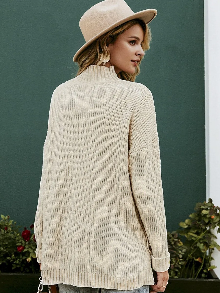 Turtleneck Knitted Sweater - Beige