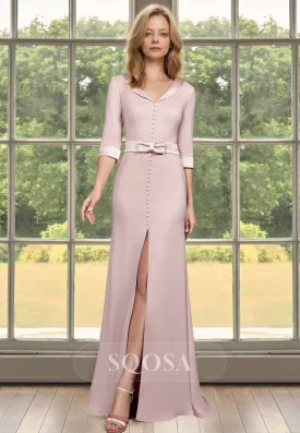 V-Neck Half-Sleeves Cocktail Gowns Slit Floor-Length Mermaid Mother of the Bride Dress