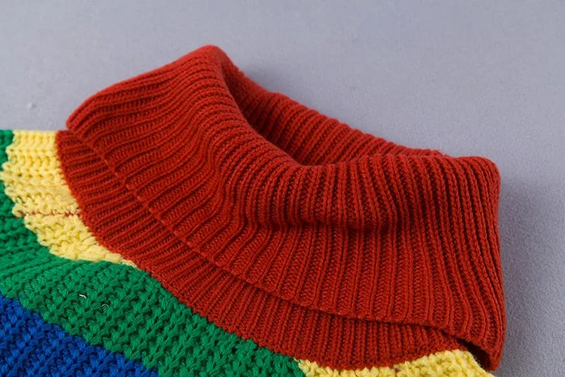 VenusFox Rainbow turtleneck striped knitted sweaters jumpers oversized pullover