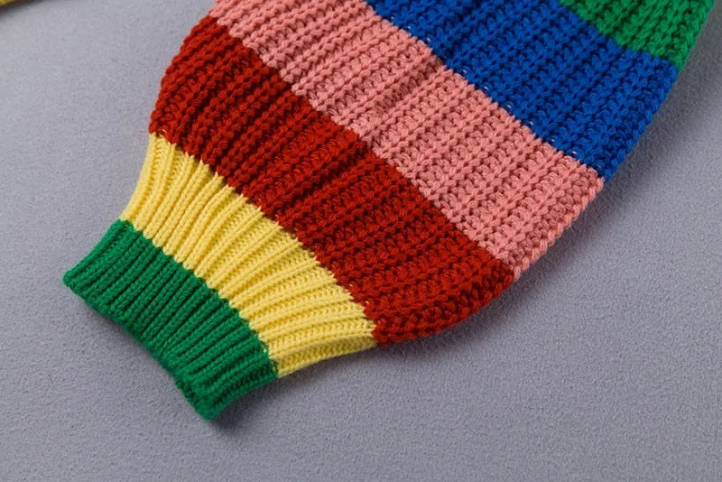 VenusFox Rainbow turtleneck striped knitted sweaters jumpers oversized pullover