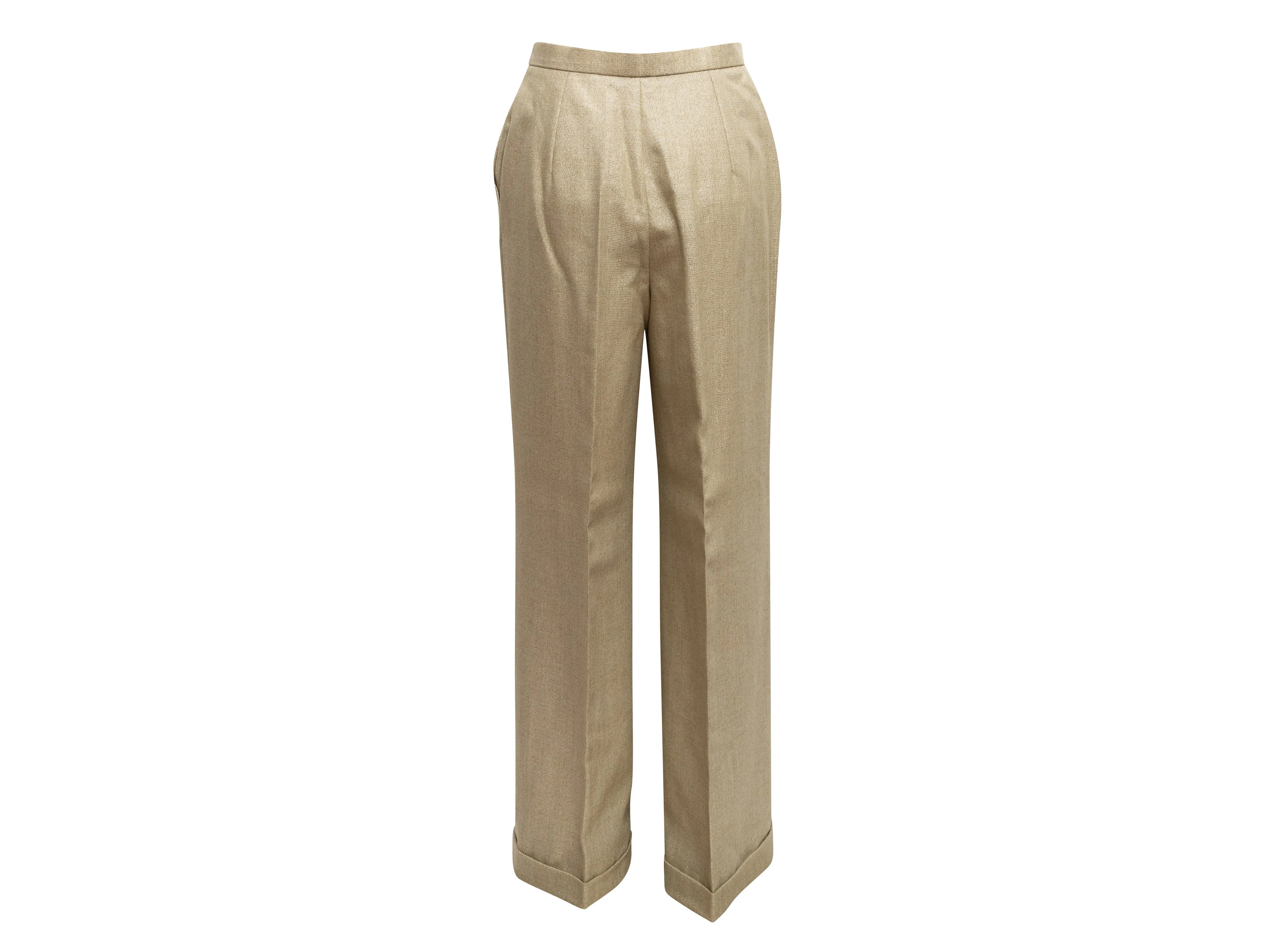 Vintage Gold Givenchy Metallic Wool Trousers Size EU 40
