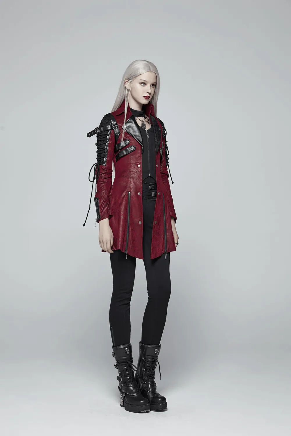 Vintage Women's Leather Punk Jacket with Straps